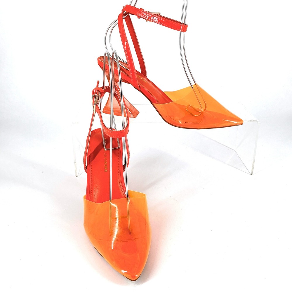 Fashion To Figure Plus Size 7W 7 Wide Neon Orange Clear Heel Pump NEW Jacki $105 - Picture 2 of 14